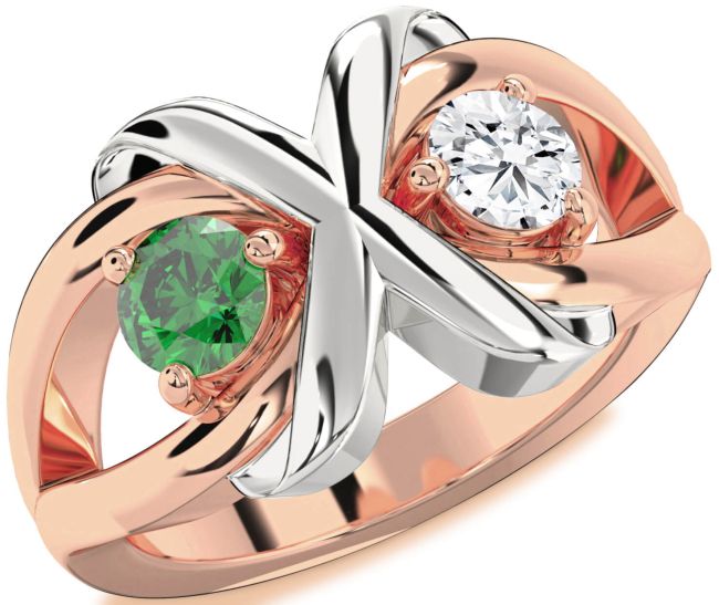 Rose Gold Silver Round Two Stone Promise Ring