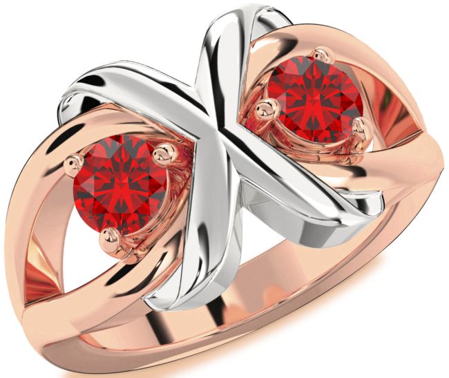 Ruby Rose Gold Silver Round Two Stone Birthstone Ring