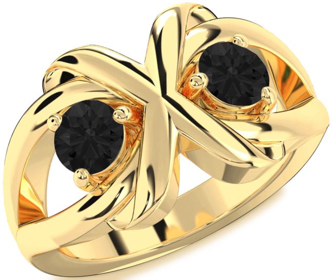 Black Diamond Gold Round Two Stone Ring