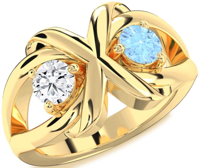Gold Silver Round Two Stone Promise Ring