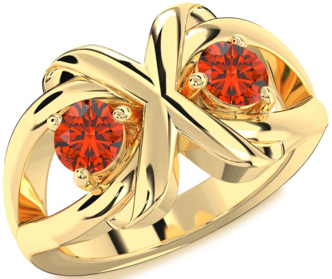 Fire Opal Gold Round Two Stone Ring