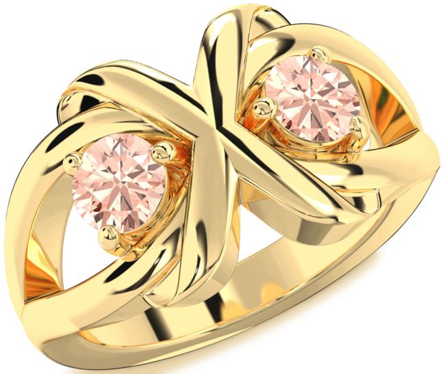 Morganite Gold Silver Round Two Stone Ring
