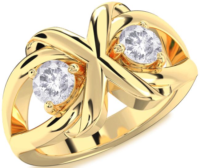 Salt & Pepper Diamond Gold Round Two Stone Ring