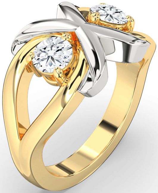 Lab Diamond Gold Silver Round Two Stone Ring
