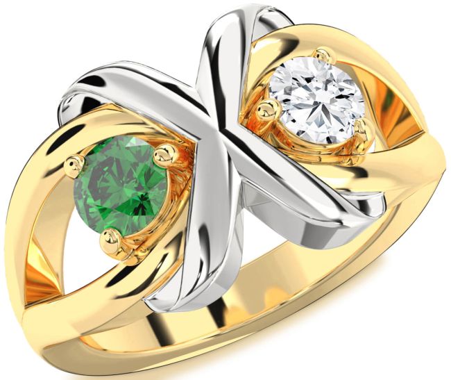 Gold Silver Round Two Stone Promise Ring