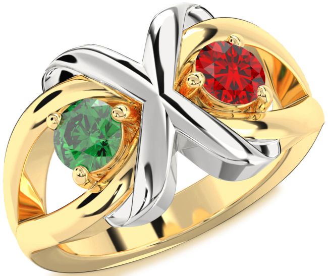 Gold Silver Round Two Stone Promise Ring