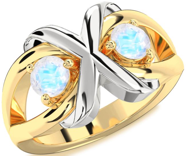 Moonstone Gold Silver Round Two Stone Ring