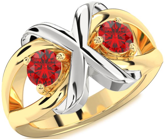 Ruby Gold Silver Round Two Stone Birthstone Ring