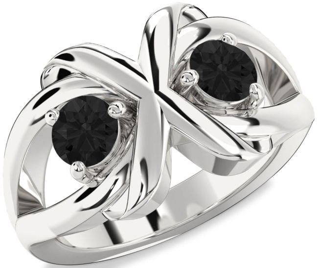 Black Diamond Silver Round Two Stone Ring