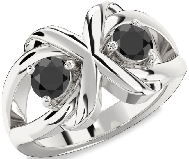 Black Onyx Silver Round Two Stone Ring