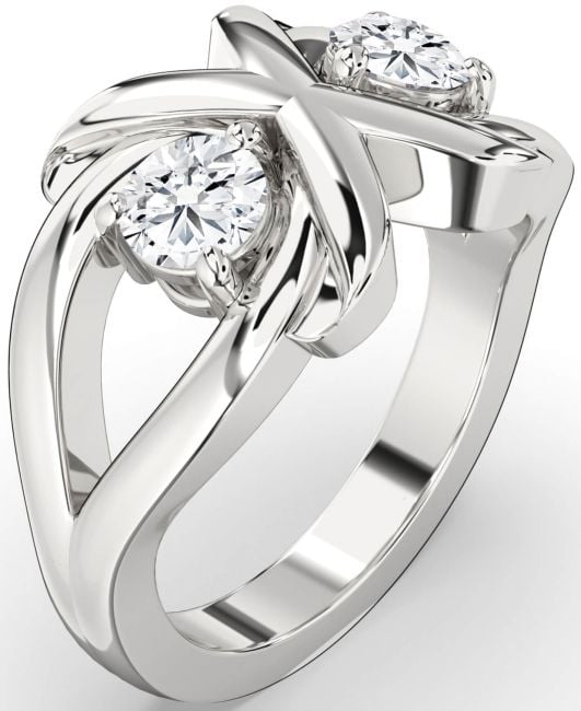Lab Diamond Silver Round Two Stone Ring