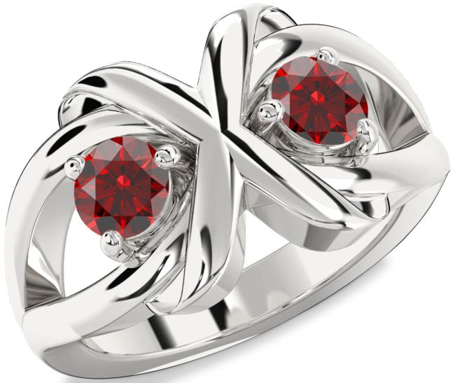 Garnet Silver Round Two Stone Birthstone Ring