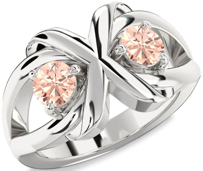 Morganite Silver Round Two Stone Ring