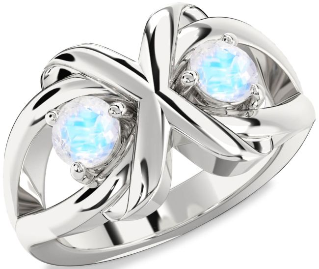Moonstone Silver Round Two Stone Ring