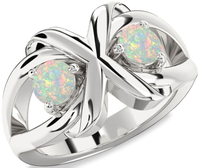 Opal Silver Round Two Stone Birthstone Ring