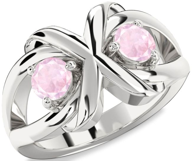 Rose Quartz Silver Round Two Stone Ring