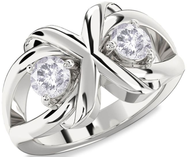 Salt & Pepper Diamond Silver Round Two Stone Ring