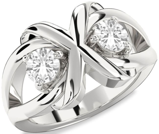 White Sapphire Silver Round Two Stone Ring