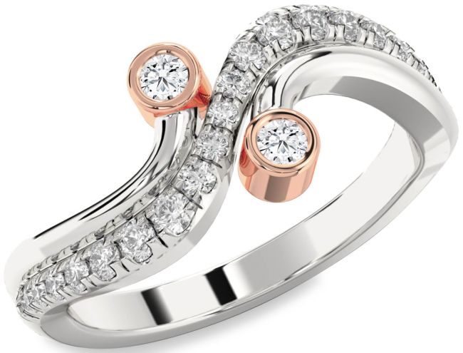 Diamond Silver & 10K Rose Gold Round Two Stone Ring