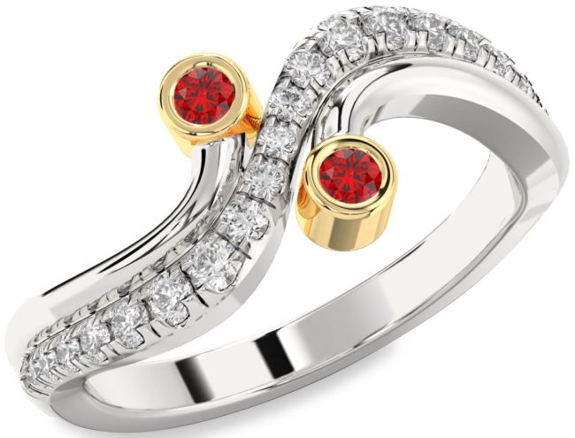 Diamond Ruby Gold Silver Round Two Stone Birthstone Ring