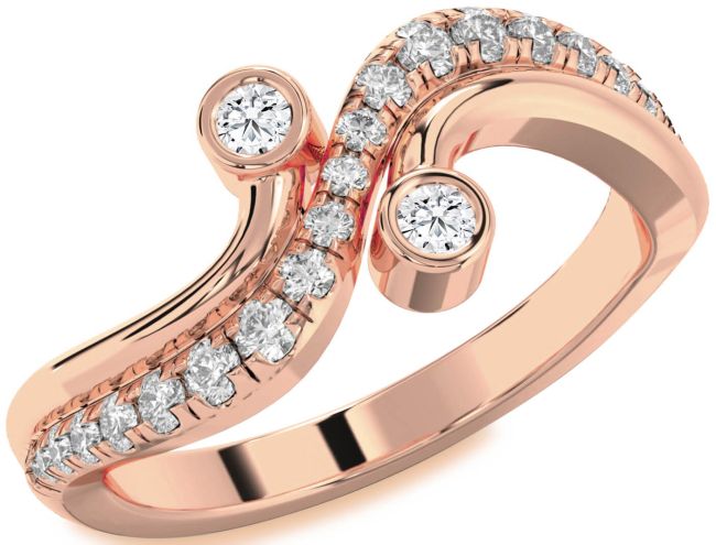 Diamond Rose Gold Silver Round Two Stone Ring