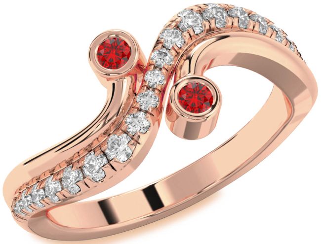Diamond Ruby Rose Gold Round Two Stone Birthstone Ring