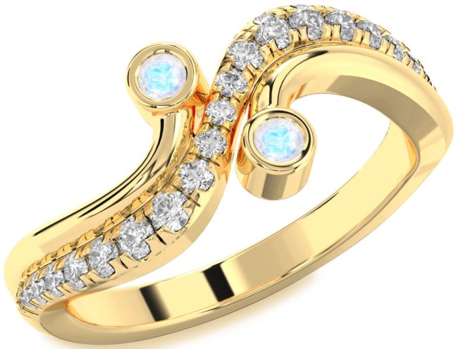 Diamond Moonstone Gold Round Two Stone Ring