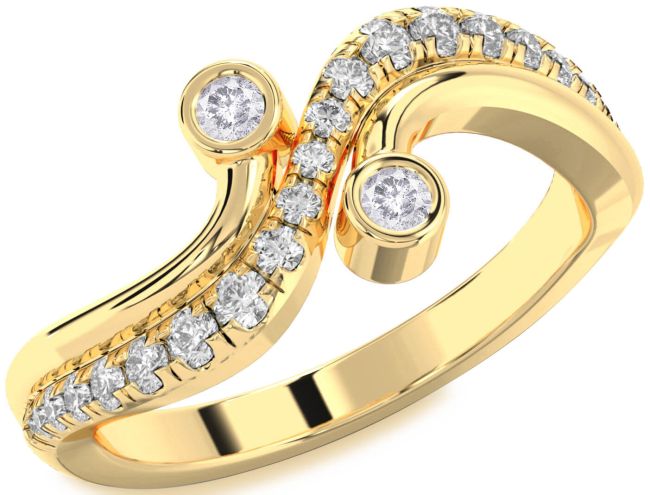 Salt & Pepper Diamond Gold Silver Round Two Stone Ring