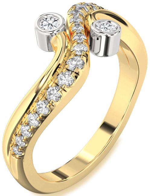 Lab Diamond Gold Silver Round Two Stone Ring