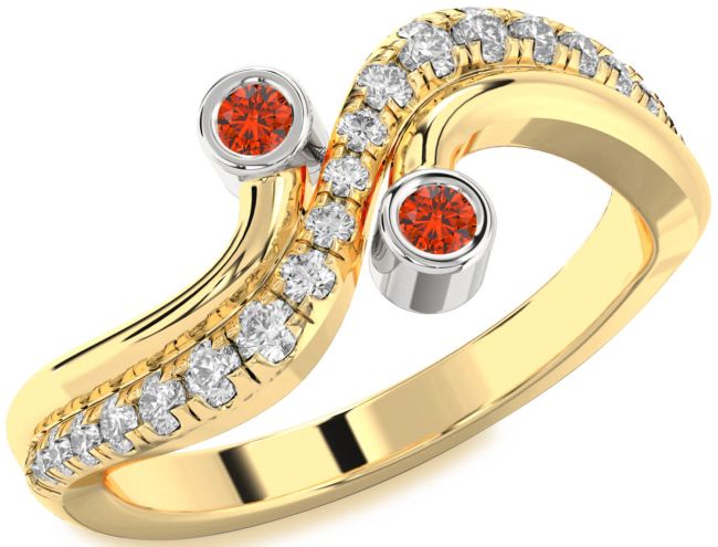 Diamond Fire Opal Gold Silver Round Two Stone Ring