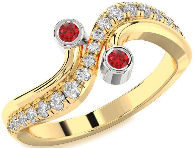 Diamond Ruby Gold Silver Round Two Stone Birthstone Ring
