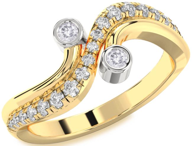 Salt & Pepper Diamond Gold Silver Round Two Stone Ring