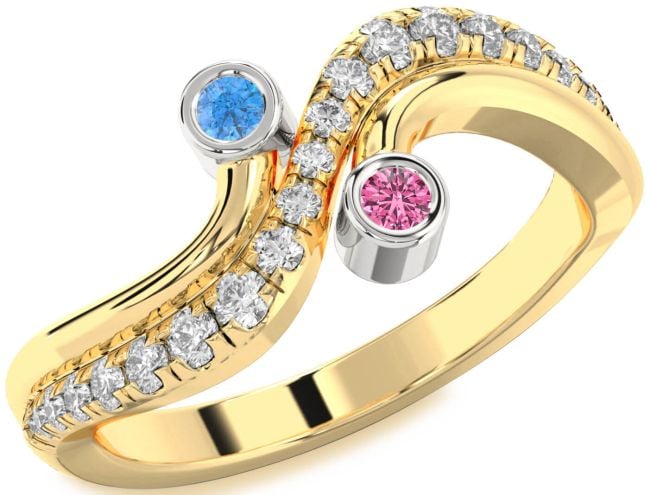 Diamond Gold Silver Round Two Stone Promise Ring
