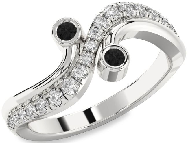 Black Diamond Silver Round Two Stone Ring