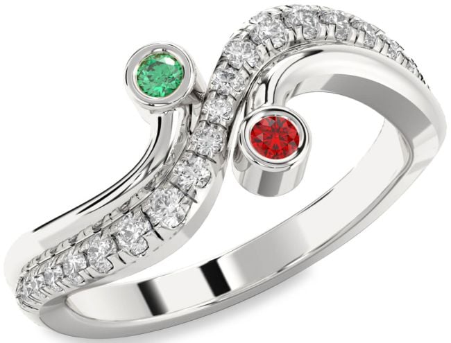 Diamond Silver Round Two Stone Promise Ring