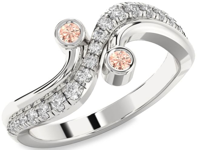 Diamond Morganite Silver Round Two Stone Ring