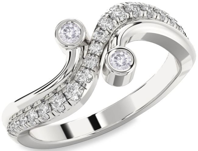 Salt & Pepper Diamond Silver Round Two Stone Ring