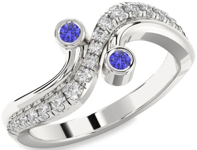 Diamond Tanzanite Silver Round Two Stone Ring