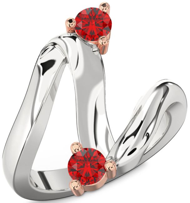 Ruby Platinum & Rose Gold Round Two Stone Birthstone Ring