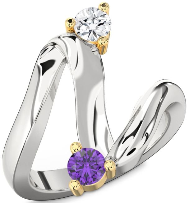 Silver & 10K gold Round Two Stone Promise Ring