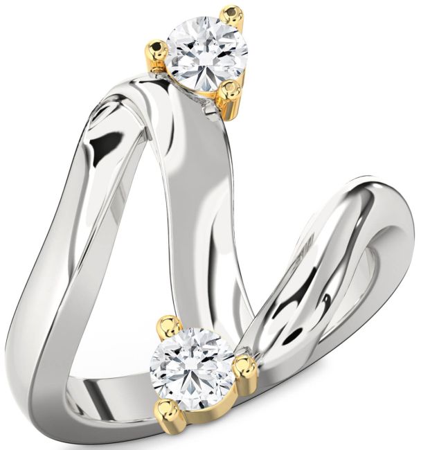 Diamond Silver & 10K gold Round Two Stone Ring