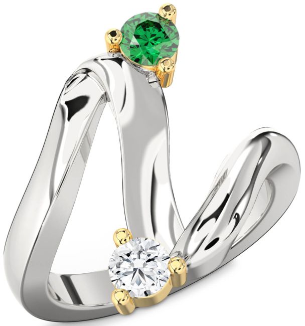 Gold Silver Round Two Stone Promise Ring