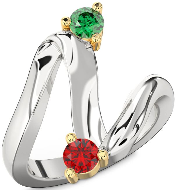 Gold Silver Round Two Stone Promise Ring