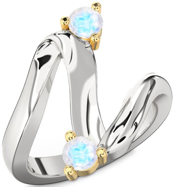 Moonstone Gold Silver Round Two Stone Ring
