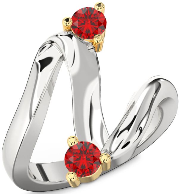 Ruby Gold Silver Round Two Stone Birthstone Ring