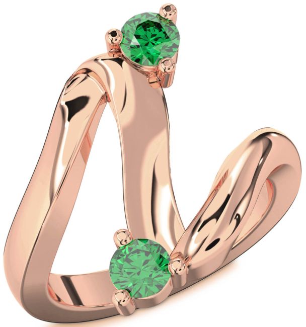 Emerald Rose Gold Round Two Stone Birthstone Ring