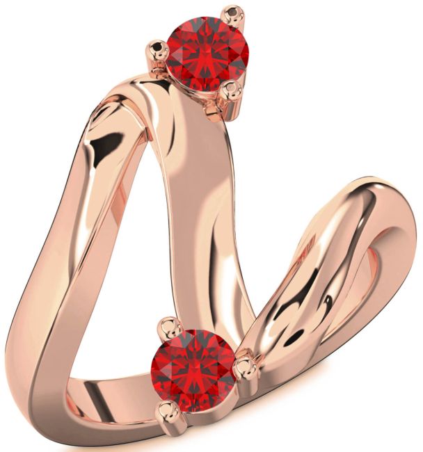 Ruby Rose Gold Round Two Stone Birthstone Ring