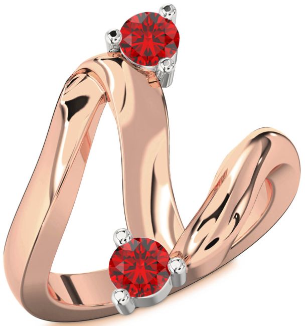 Ruby Rose Gold Silver Round Two Stone Birthstone Ring