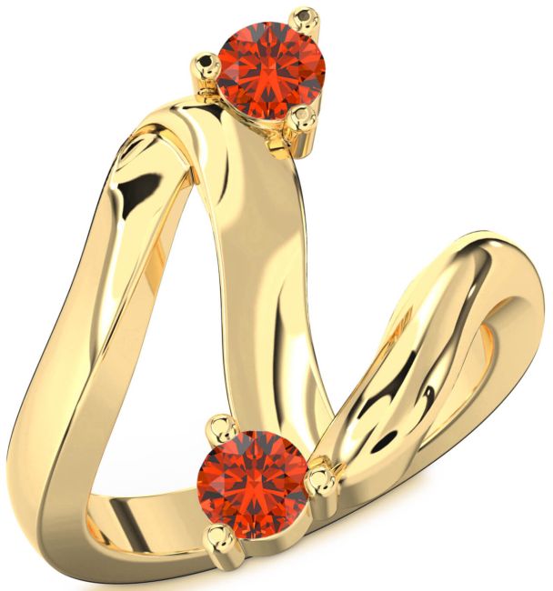 Fire Opal Gold Silver Round Two Stone Ring