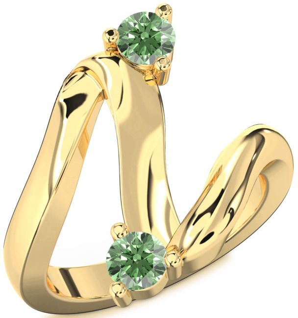 Green Diamond Gold Round Two Stone Ring